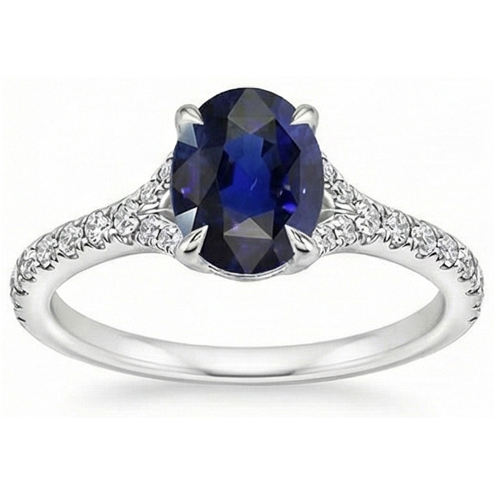 Oval Gemstone Ring Deep Blue Sapphire With Accents Jewellery 3.75 Carats