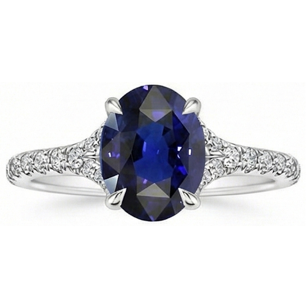 Oval Gemstone Ring Deep Blue Sapphire With Accents Jewellery 3.75 Carats