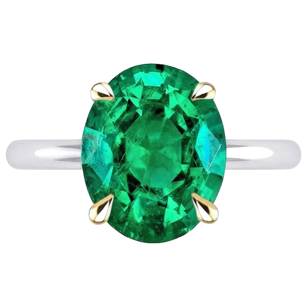 Fine Emerald Colored Stone Ring 3.50-ct 14 Karat Two Tone Gold – profile view