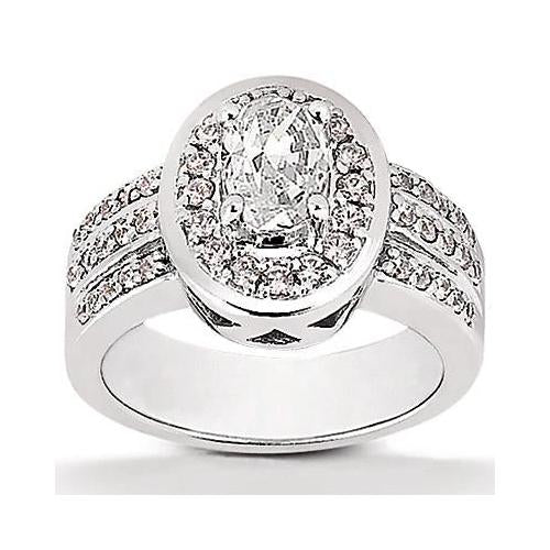 Oval Genuine Diamond Halo Engagement Ring 2.51 Carats White Gold 14K Jewelry