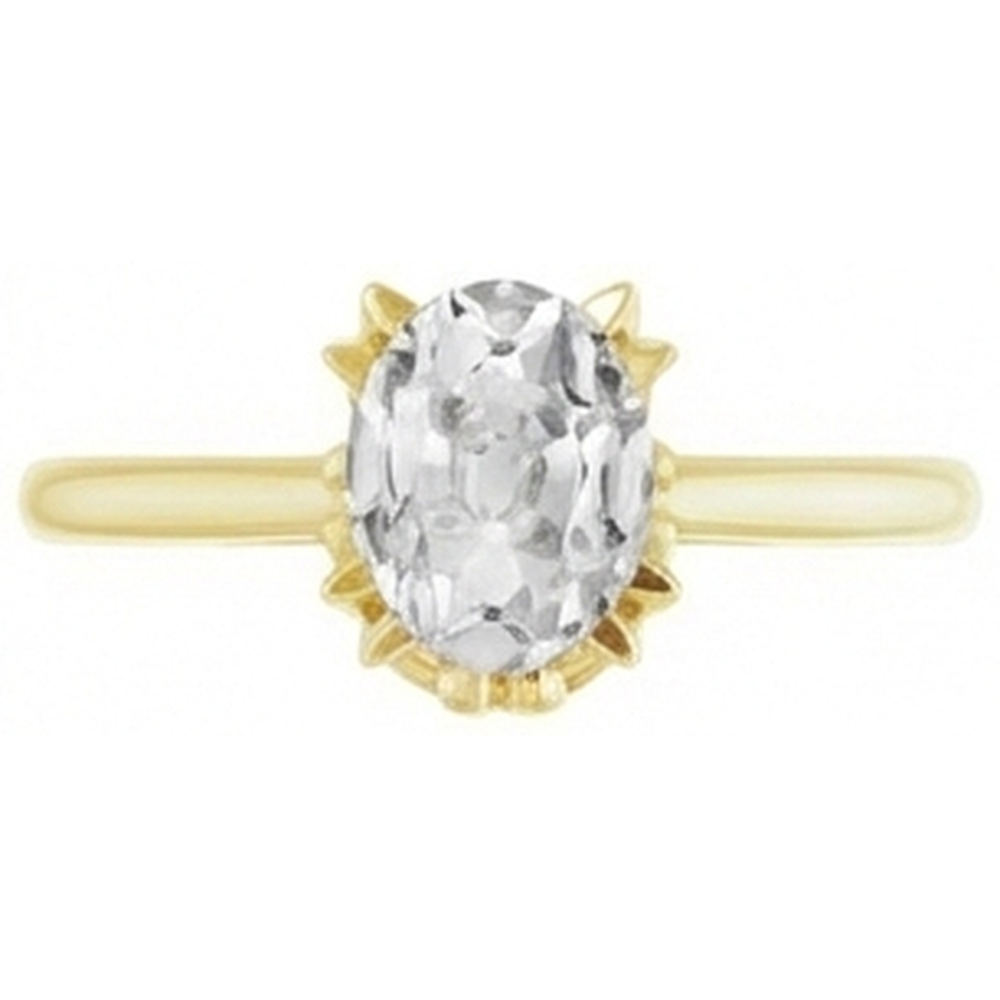Old Mine Cut Brilliant Diamond ring in 14K Yellow Gold – angle view