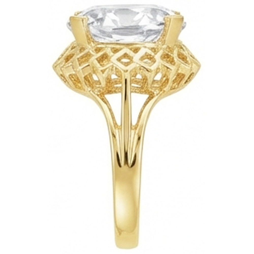 Brilliant Diamond Antique Cushion Solitaire Engagement Ring in 14K Yellow Gold – profile view