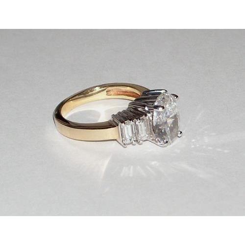 Oval Genuine Diamond Ring Antique Look 1.51 Carats Two Tone 