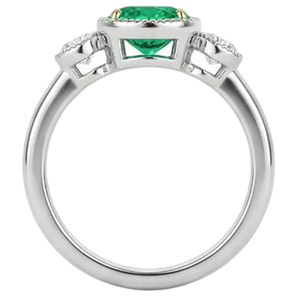 Oval Fine Emerald ring in Two-Tone 14K Gold – back view
