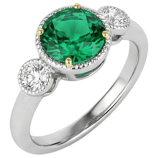 Fine Emerald Oval Gemstone Ring in Two-Tone 14K Gold – front view