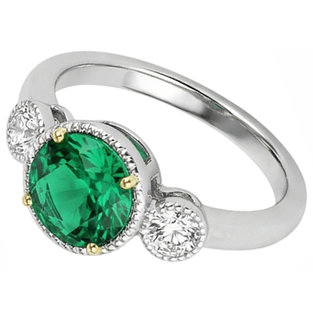 Genuine Fine Emerald Gemstone Ring 2 ct Two-Tone 14K Gold – side view