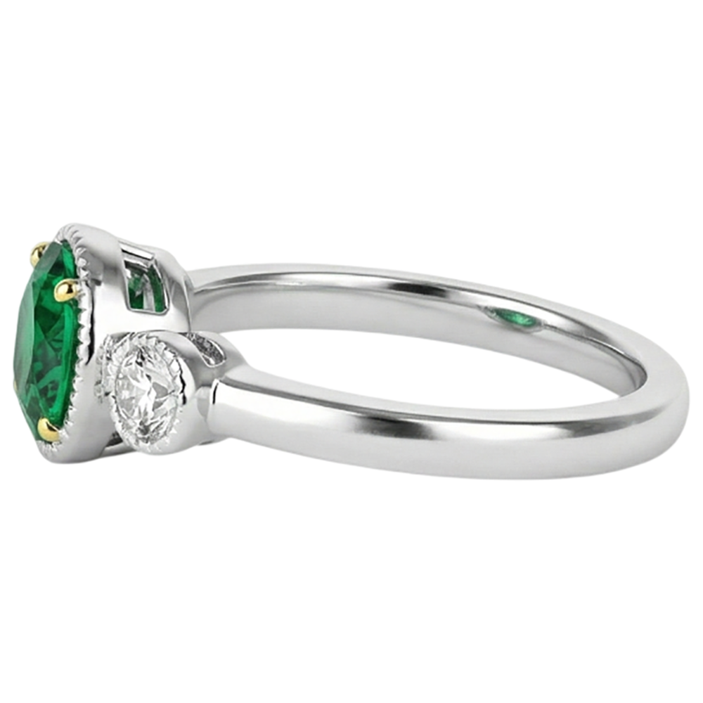 Fine Emerald Oval Gemstone Ring in Two-Tone 14K Gold – profile view