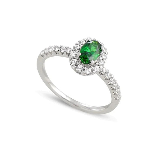 Oval Green Emerald Diamond 3.85 Carats Wedding Ring White Gold 14K