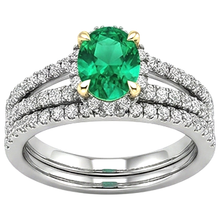 Emerald Oval Precious Stone Ring in 14 Karat Two Tone Gold – profile view