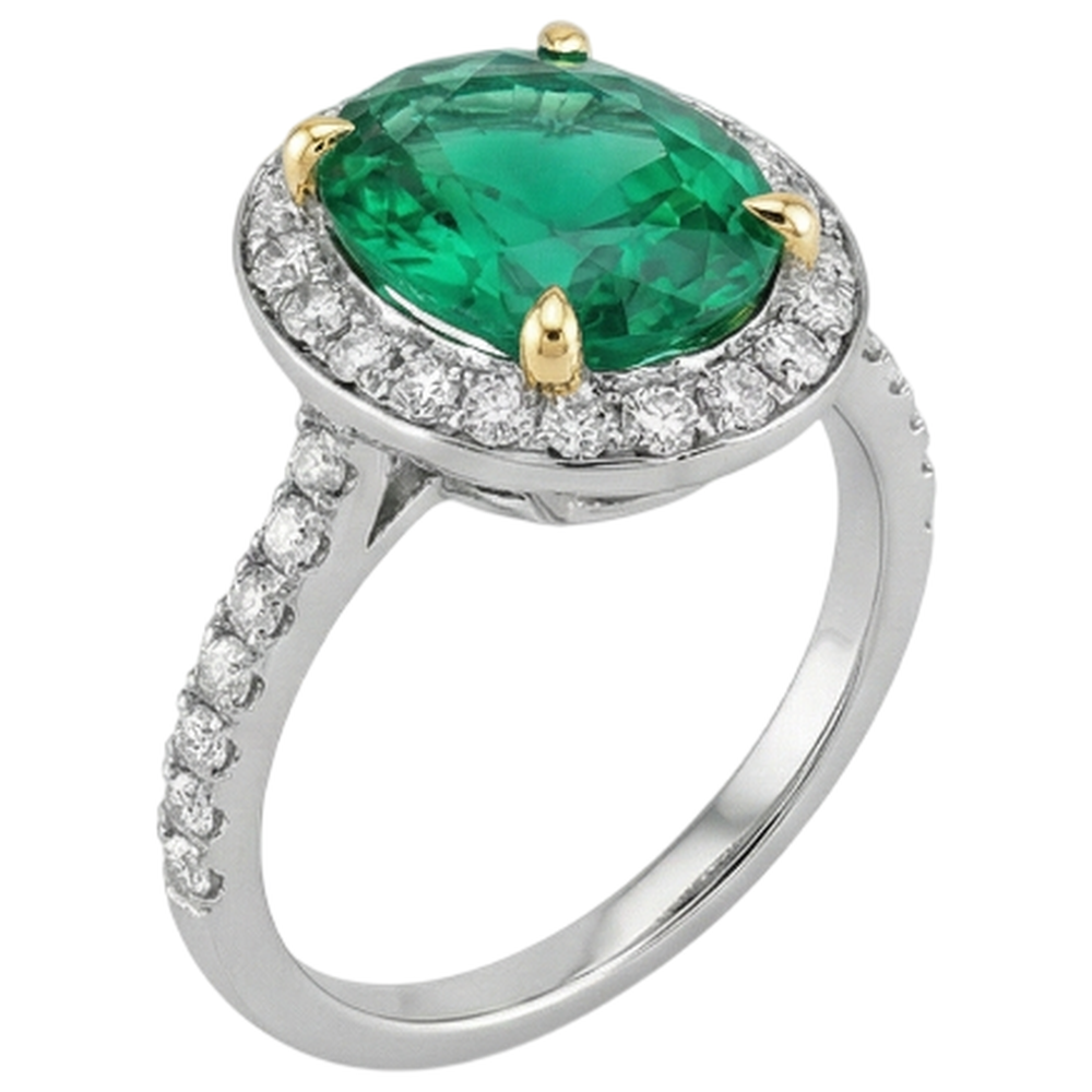 Earth-Mined Colombian Emerald Gemstone Ring 3.50 ct 14K Yellow Gold – angle view