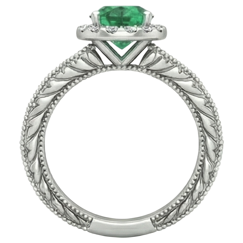 natural round emerald 3.50ct ring profile view
