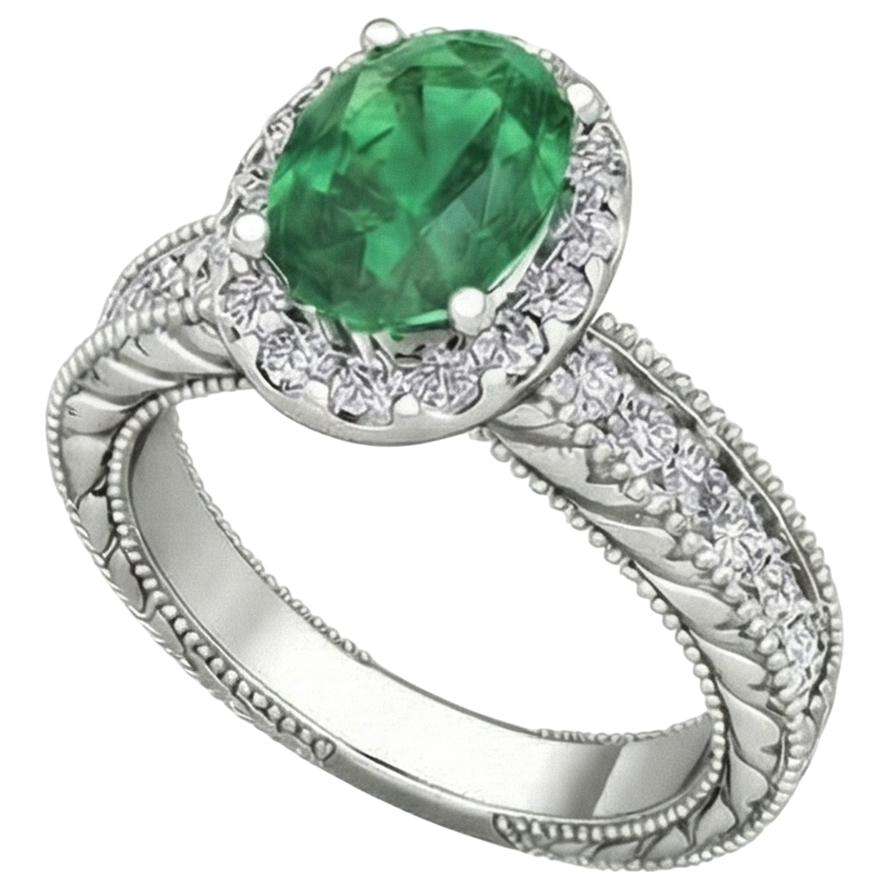 natural round emerald 3.50ct ring top view