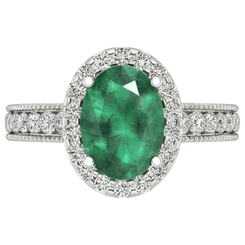 natural round emerald 3.50ct ring side angle