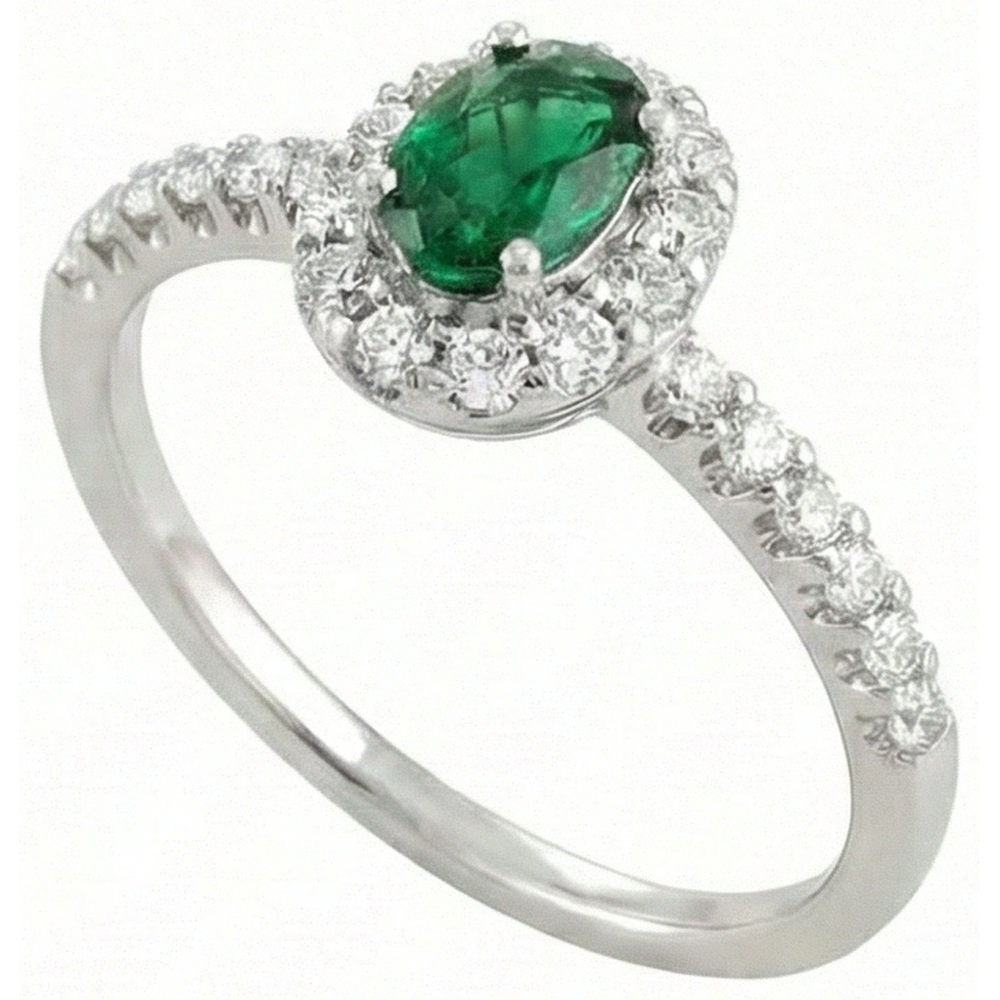 Oval Green Emerald Natural Earth Mined Diamond 3.85 Carats Wedding Ring White Gold 14K