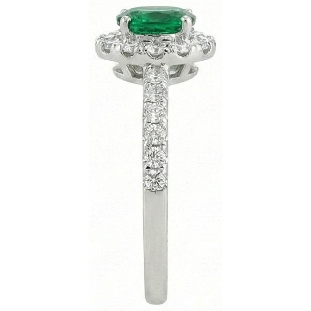 Oval Green Emerald Natural Earth Mined Diamond 3.85 Carats Wedding Ring White Gold 14K
