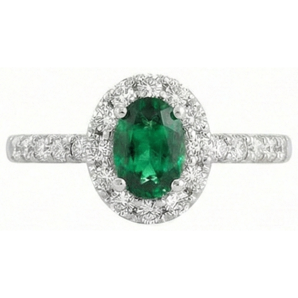 Oval Green Emerald Natural Earth Mined Diamond 3.85 Carats Wedding Ring White Gold 14K