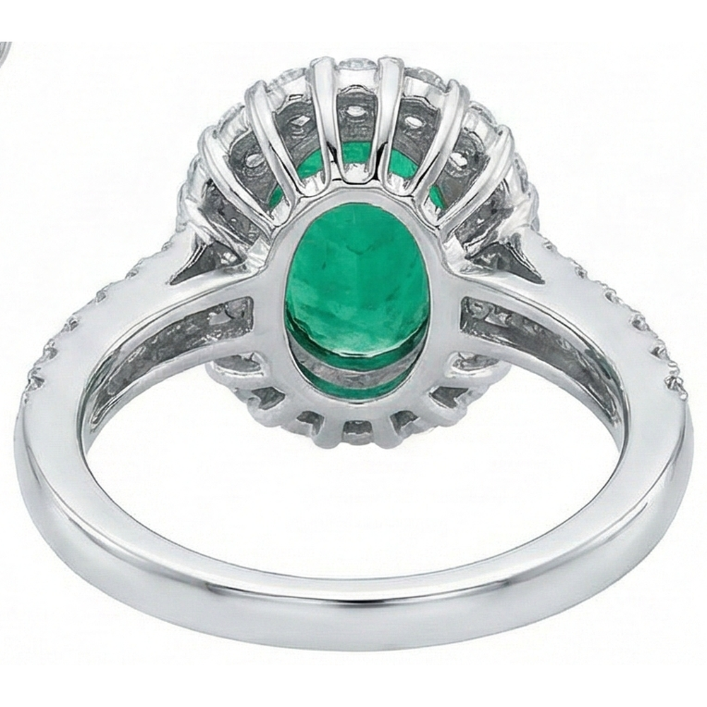 natural round emerald 2.50ct ring on white background