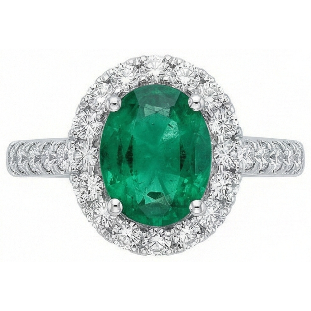 natural round emerald 2.50ct ring close up detail