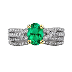 14K Two Tone Gold GIA-Certified Fine Emerald Gemstone Ring 2.50
