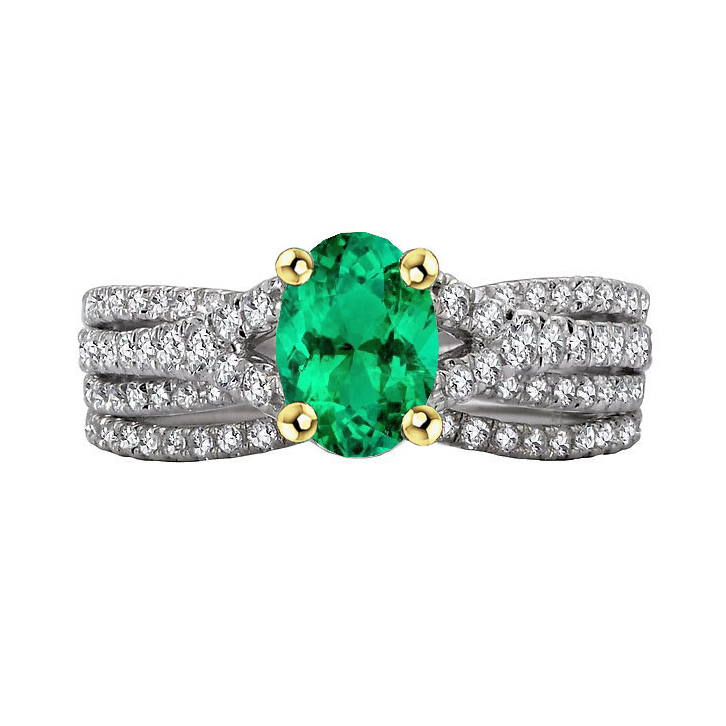 Oval Cut Fine Emerald ring in 14K Two Tone Gold – main view