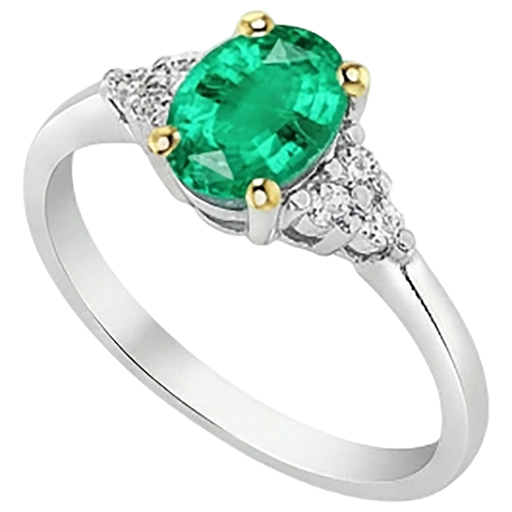 Emerald Precious Stone Ring 2-ct 14 Karat Two Tone Gold – angle view