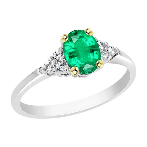 Authentic Emerald Precious Stone Ring 2 ct 14 Karat Two Tone Gold – main view