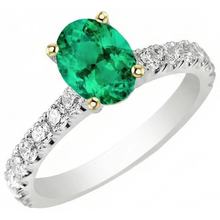 Colombian Emerald Oval Cut Precious Stone Ring in 14K Two Tone Gold – side view