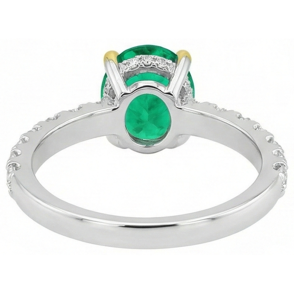 Sparkling Colombian Emerald Precious Stone Ring 2 ct – back view