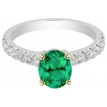 Natural Colombian Emerald Precious Stone Ring 2 ct 14K Two Tone Gold – front view