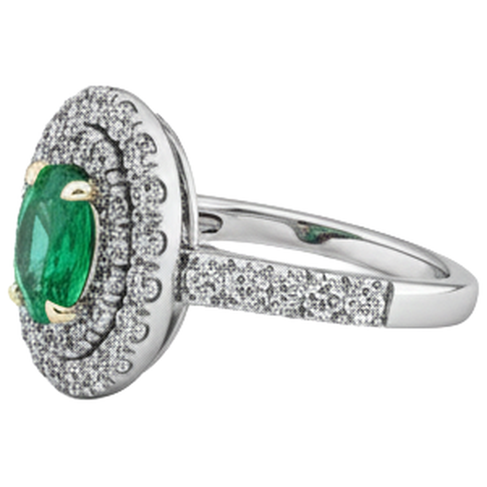 Authentic Emerald Gemstone Ring 2 ct 14K Two Tone Gold – profile view
