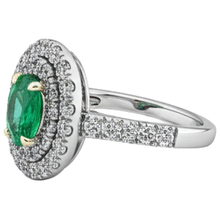 Authentic Emerald Gemstone Ring 2 ct 14K Two Tone Gold – profile view