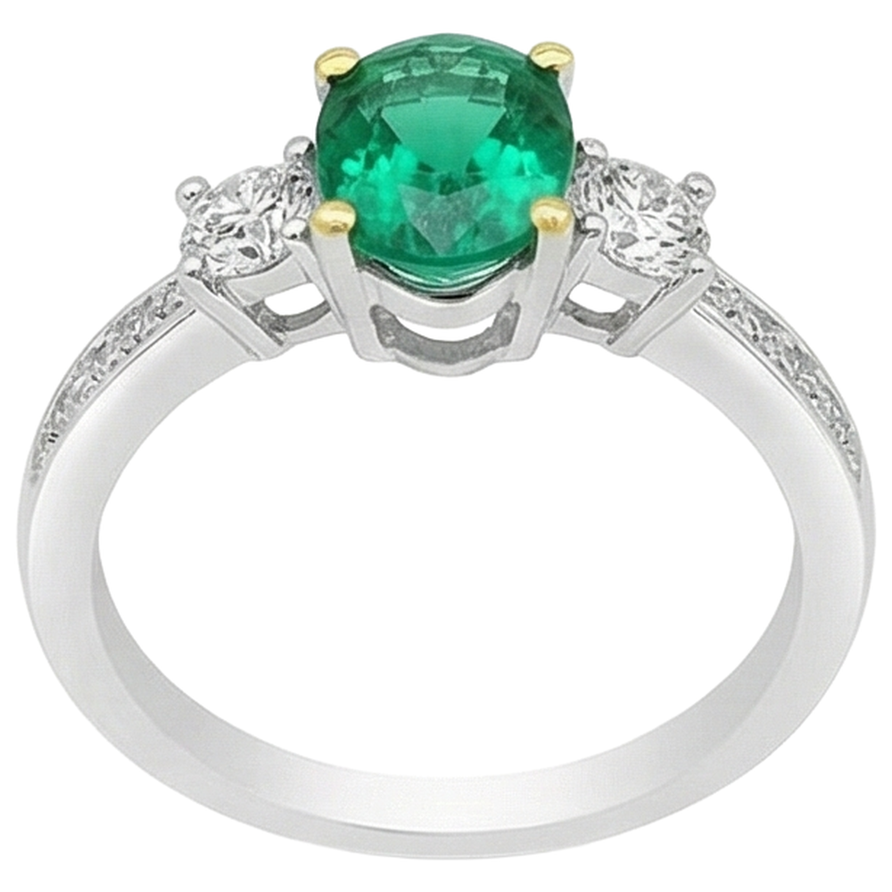 Gemstone Ring 14 Karat Two Tone Gold with Emerald – profile view