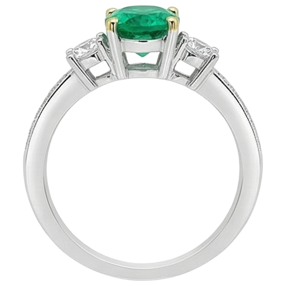 Oval Cut Emerald ring in 14 Karat Two Tone Gold – back view