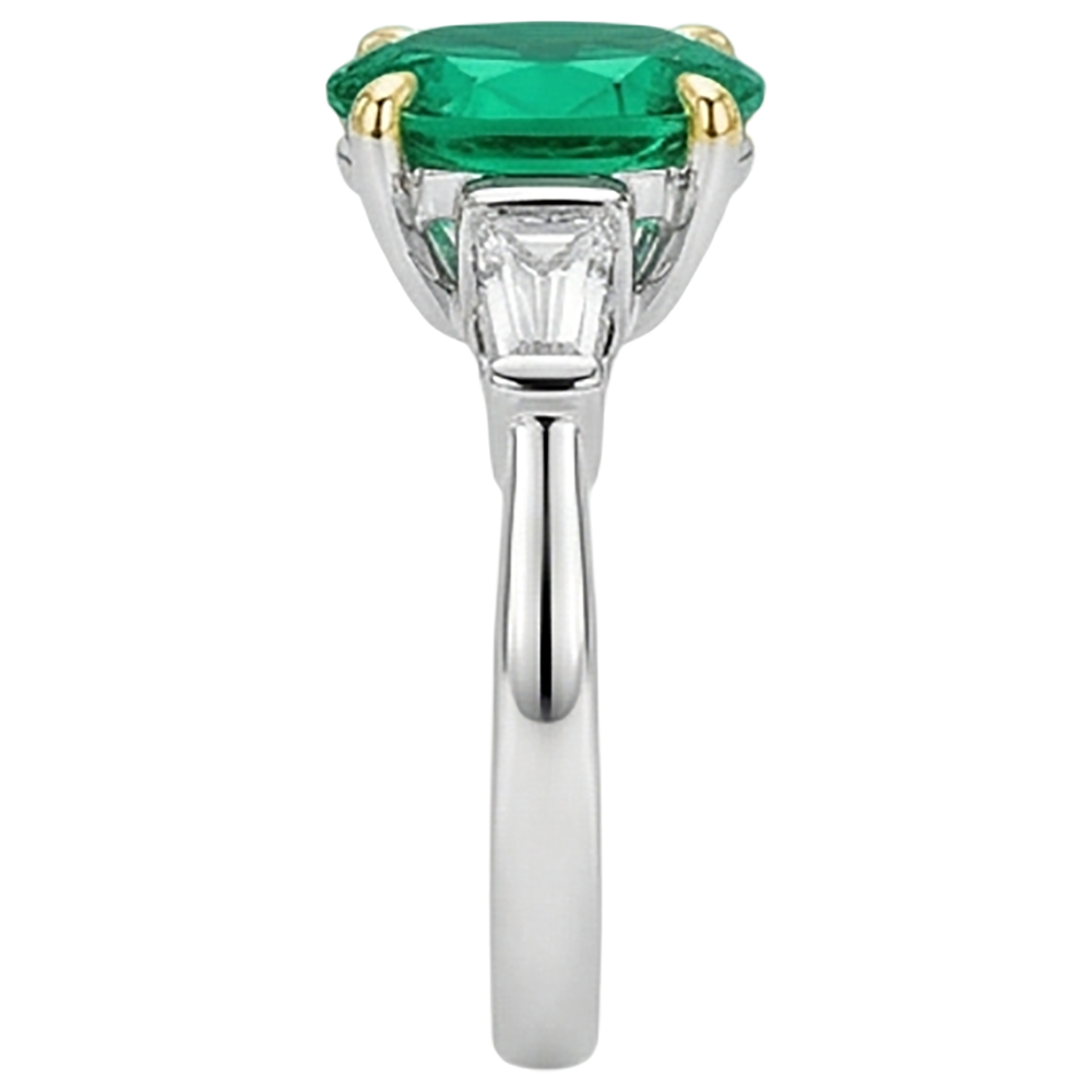 Emerald Colored Stone Ring 3.50-ct Two-Tone 14K Gold – angle view
