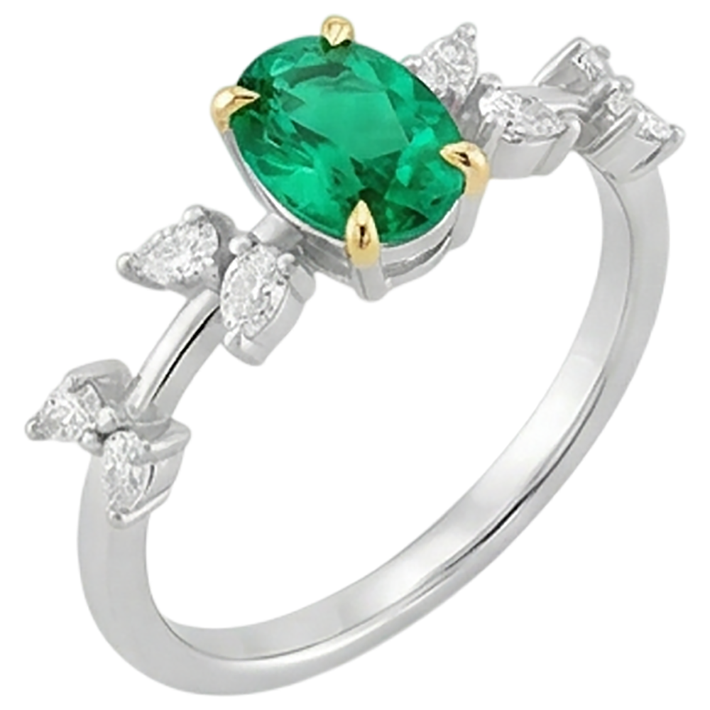 Fine Emerald Colored Stone Ring 2-ct 14K Two Tone Gold – angle view