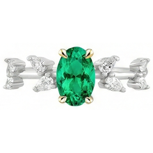 Fine Emerald Oval Colored Stone Ring in 14K Two Tone Gold – front view