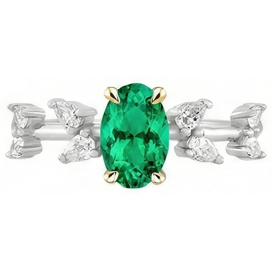 Fine Emerald Oval Colored Stone Ring in 14K Two Tone Gold – front view