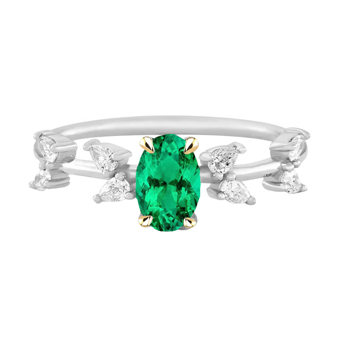 Earth-Mined Fine Emerald Colored Stone Ring 2 ct 14K Two Tone Gold – main view
