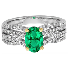 Gemstone Ring 14K Two Tone Gold with Fine Emerald – angle view