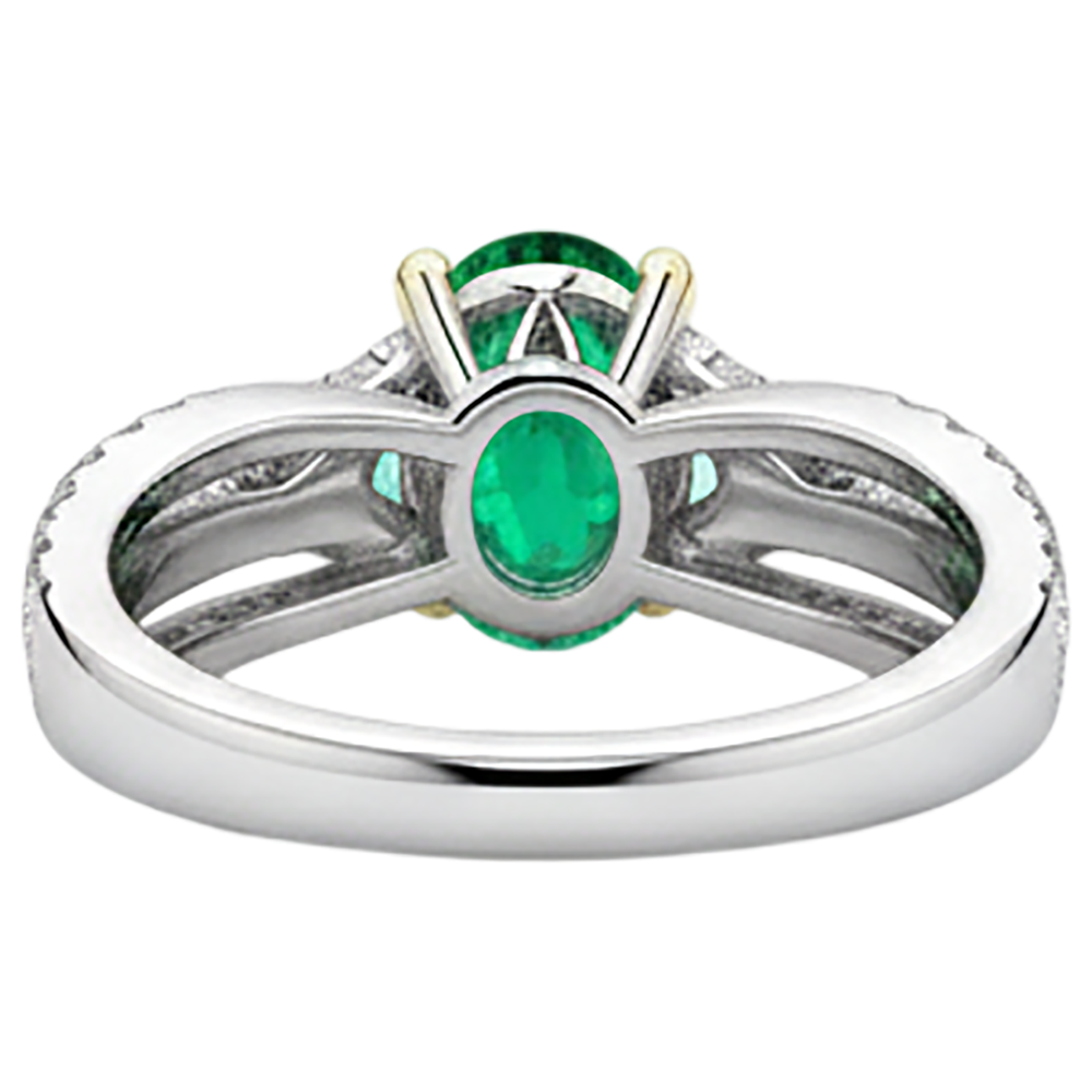Fine Emerald Gemstone Ring 2.50-ct 14K Two Tone Gold – back view