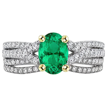 Fine Emerald Oval Cut Gemstone Ring in 14K Two Tone Gold – front view