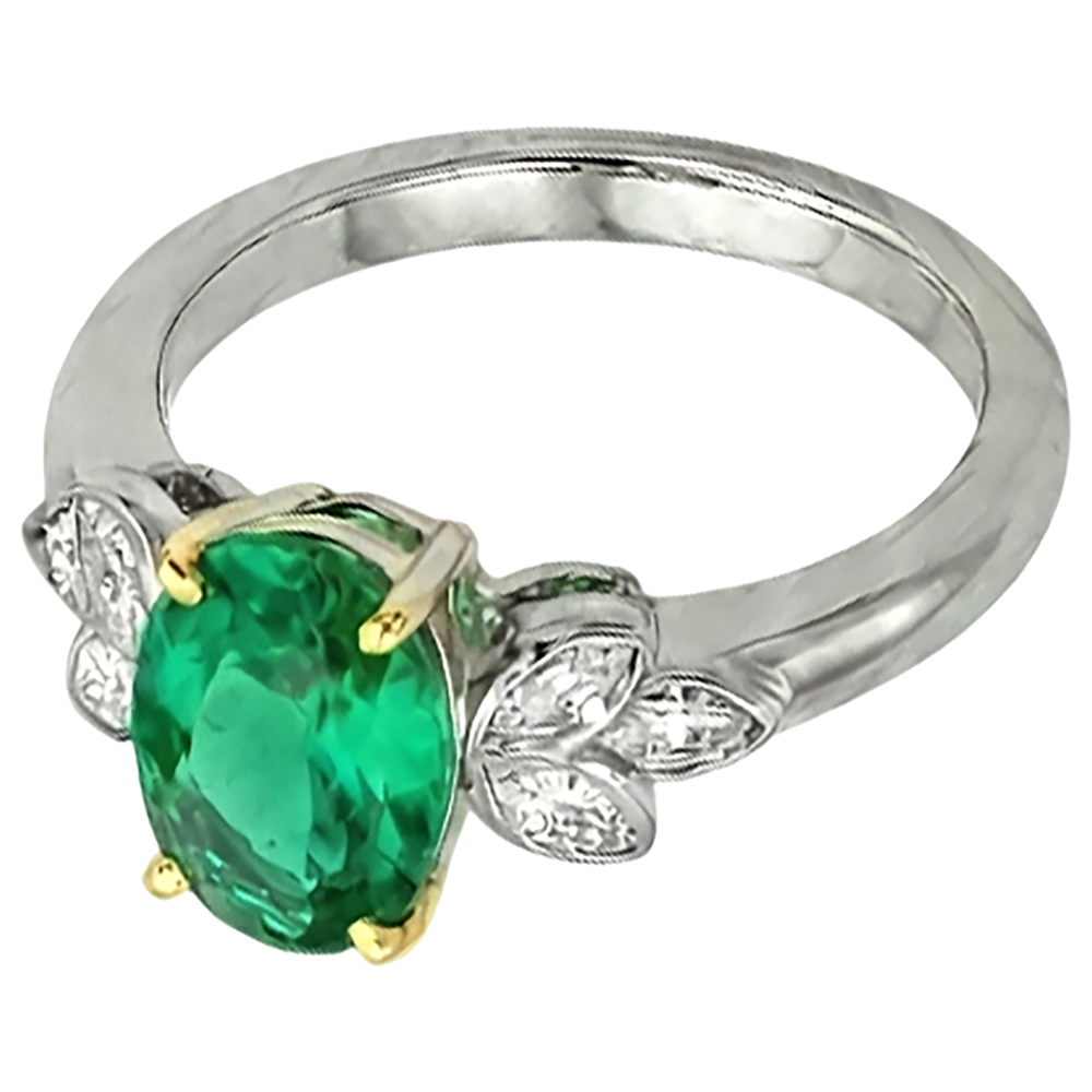 Precious Stone Ring Two-Tone 14K Gold with Fine Emerald – side view
