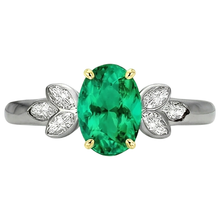Oval Cut Fine Emerald ring in Two-Tone 14K Gold – front view