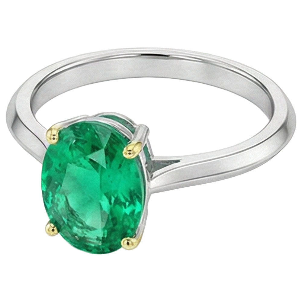 Precious Stone Ring Two-Tone 14K Gold with Fine Emerald – side view