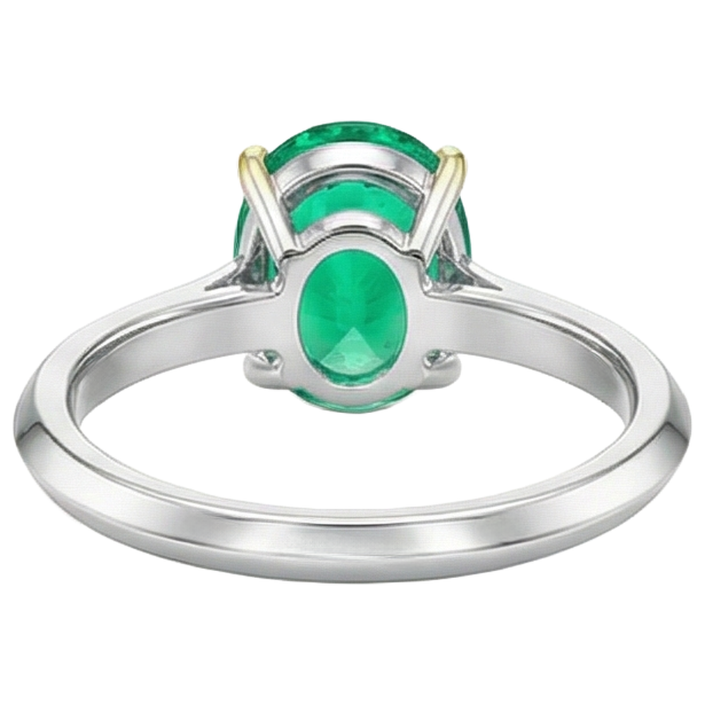 Real Fine Emerald Precious Stone Ring 3.50 ct Two-Tone 14K Gold – back view