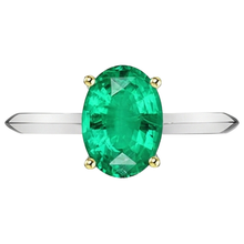 Precious Stone Ring Two-Tone 14K Gold with Fine Emerald – angle view