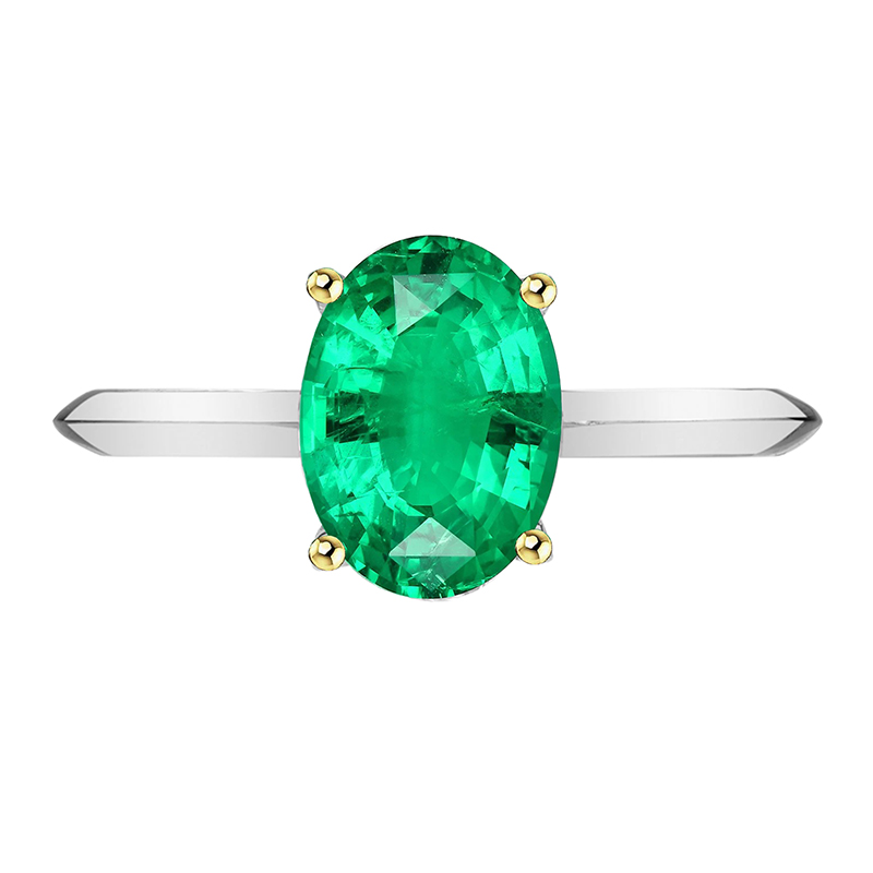Real Fine Emerald Precious Stone Ring 3.50 ct Two-Tone 14K Gold – main view