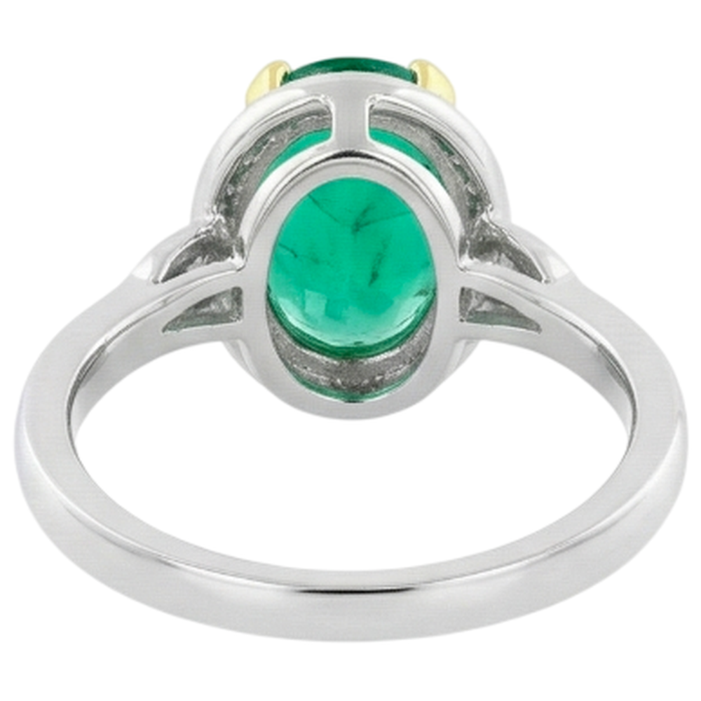 Real Fine Emerald Precious Stone Ring 3.50 ct Two-Tone 14K Gold – detail view