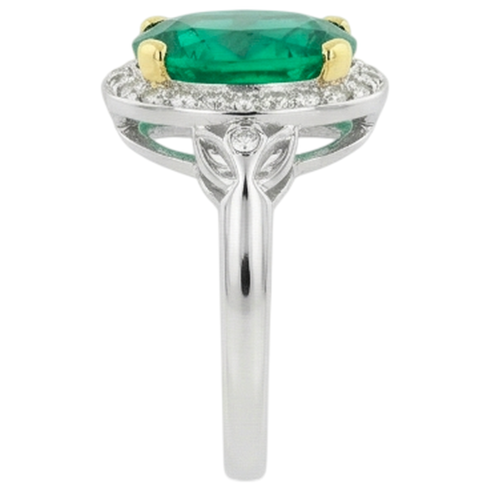 Oval Cut Fine Emerald ring in Two-Tone 14K Gold – back view