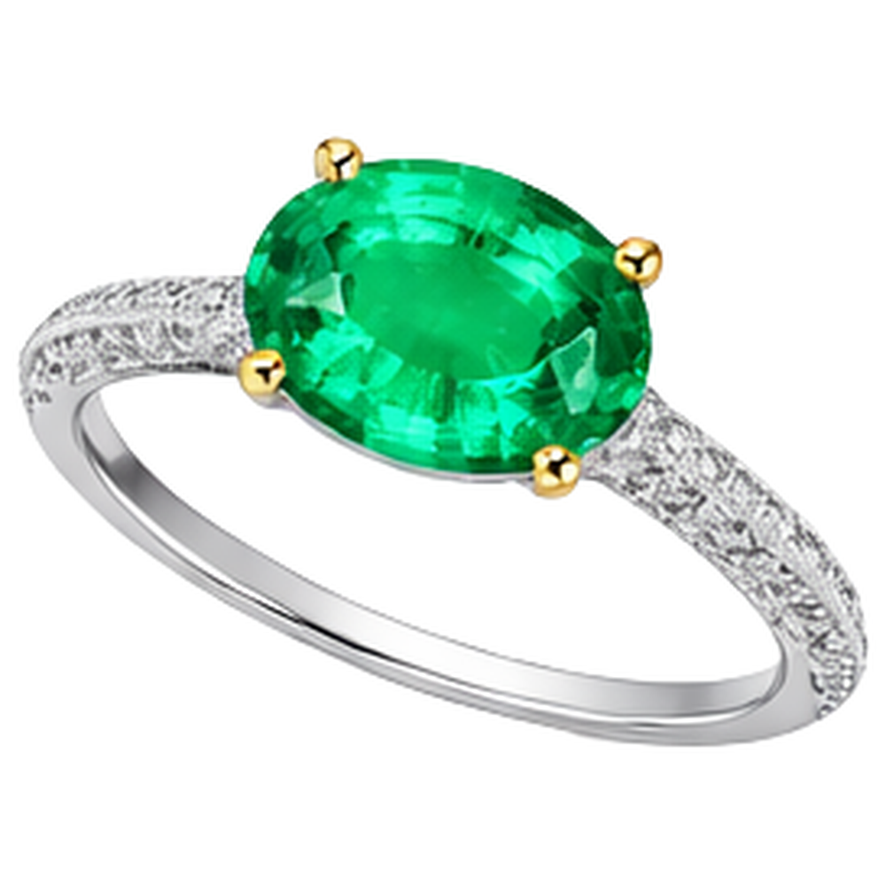 Emerald Oval Cut Precious Stone Ring in 14 Karat Two Tone Gold – side view